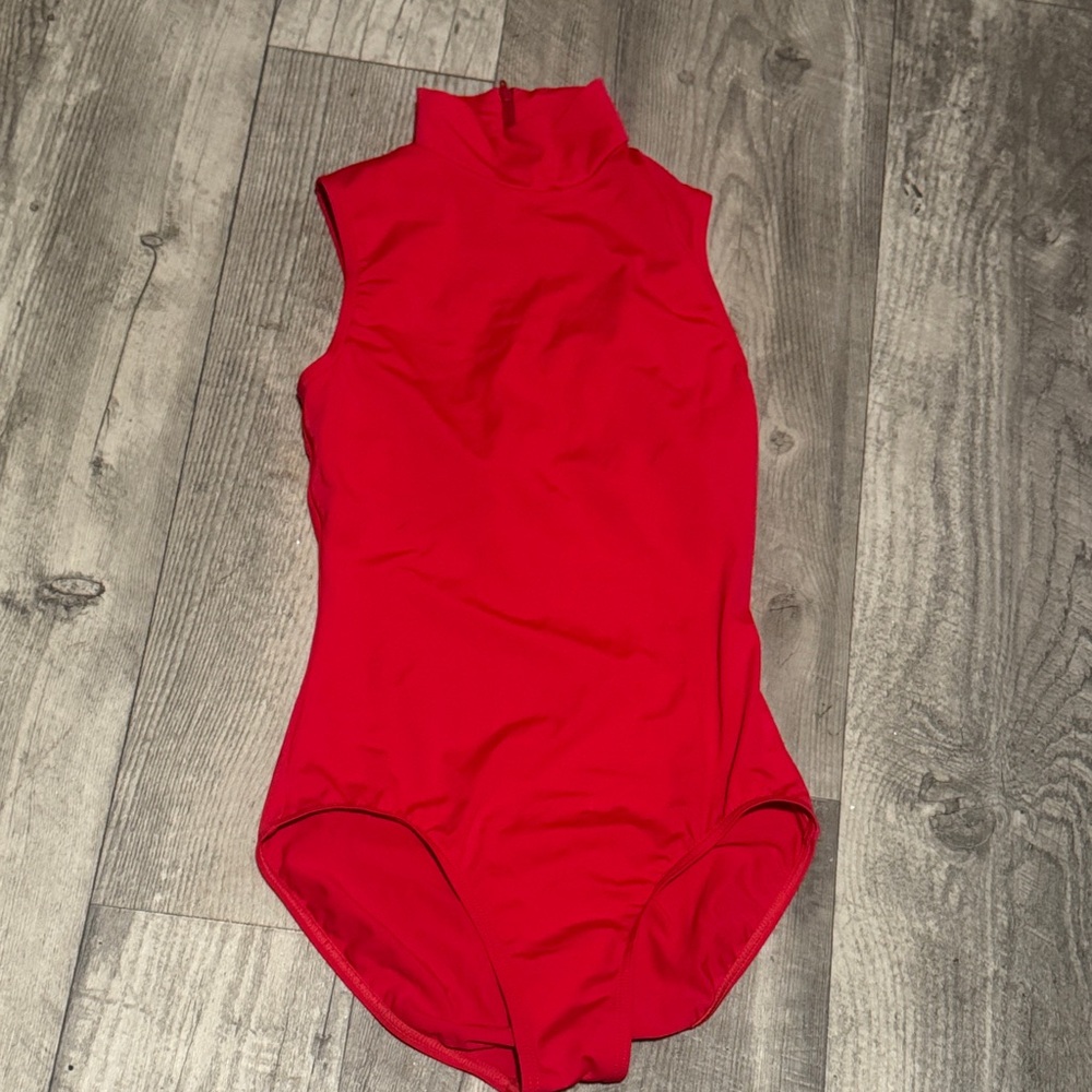 Weissman Red Sleeveless Turtleneck One-Piece Swim